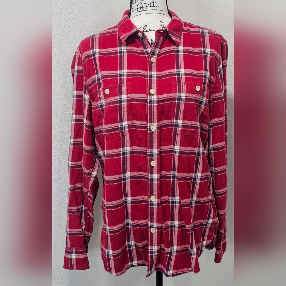 Lucky Brand Women's Red Plaid Long Sleeve Button Down Shirt Pockets Size M